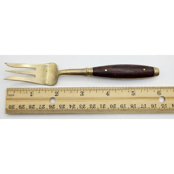 Vintage Brass & Wood Handle Meat Fork Serving Mid Century Modern - Picture 8 of 9